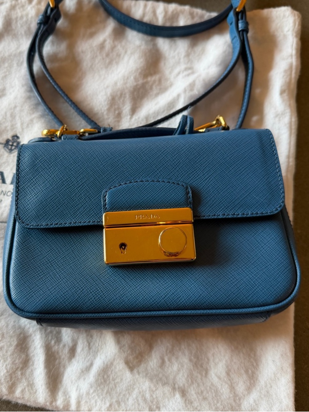 Prada Saffiano Sound Lock Satchel Blue